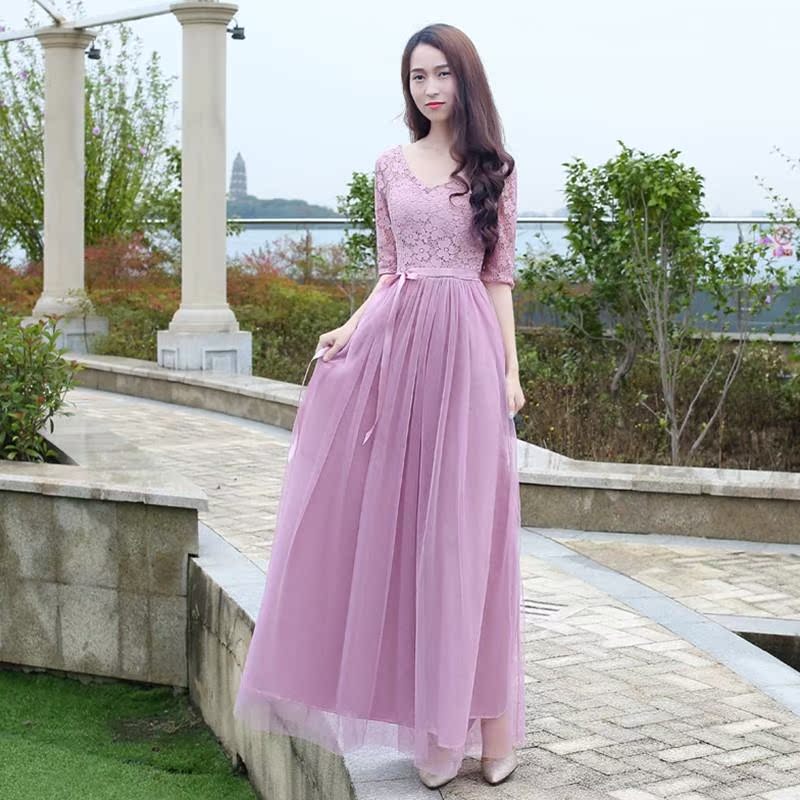 2019新款宴會晚禮服姐妹團伴娘服仙氣質女香槟色顯瘦中長款連衣裙在類目 女裝/女士精品, 婚紗/旗袍/禮服, 禮服/晚裝中 - 來自Buy2taobao.com提供專業的淘寶代購服務