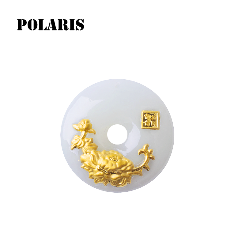 Polaris 金镶和田玉花开富贵 27x27mm HJ190511142N|msdalam kategori barang kemas/berlian/Emerald/emas, dan nephrite, Neckwear - dari Buy2taobao.com untuk memberikan perkhidmatan ejen Taobao profesional membeli