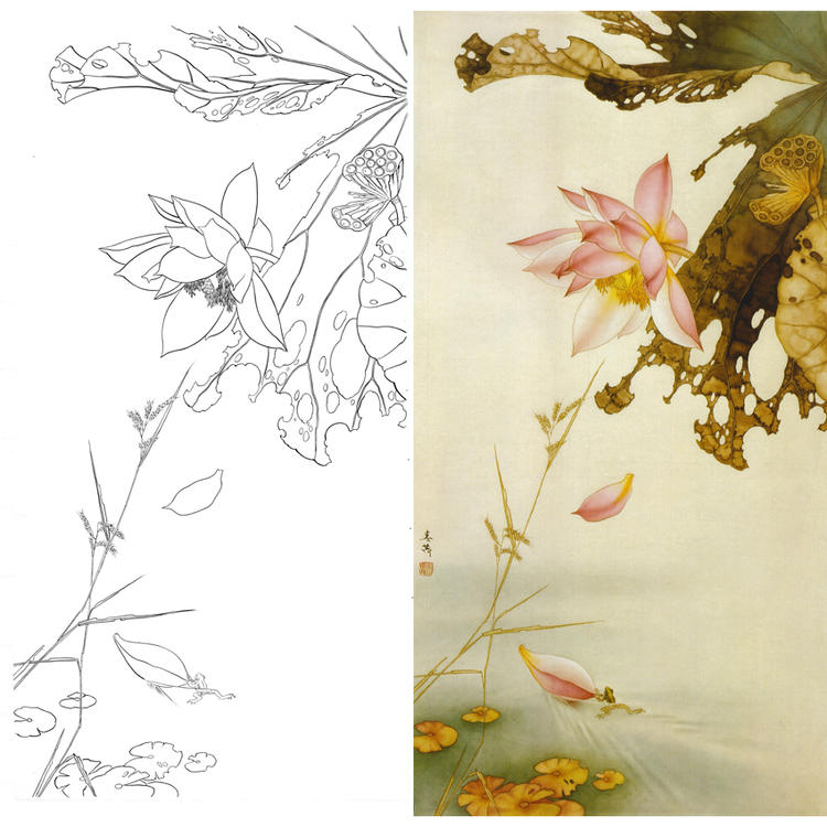 A053米春茂工笔花鸟白描底稿线描稿竖幅四尺六尺花鸟荷花青蛙打印|msdalam kategori Aksesori rumah, lukisan hiasan, lukisan tradisional Cina - dari Buy2taobao.com untuk memberikan perkhidmatan ejen Taobao profesional membeli