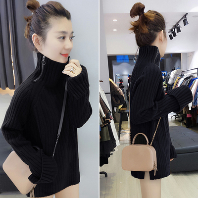 欧洲站2018秋冬装新款女装欧货潮韩版中长款高领洋气宽松毛衣上衣