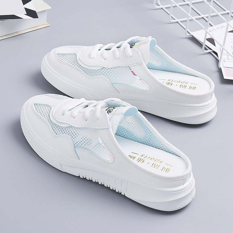 Semi slipper Net Red White shoes 2019 summer Net surface Semi-care Women's Shoes Heel Lazy man Versatile new pattern Trendy shoesin the Women's Shoes, Canvas shoes category - from Buy2taobao.com to provide professional Taobao agent buy service