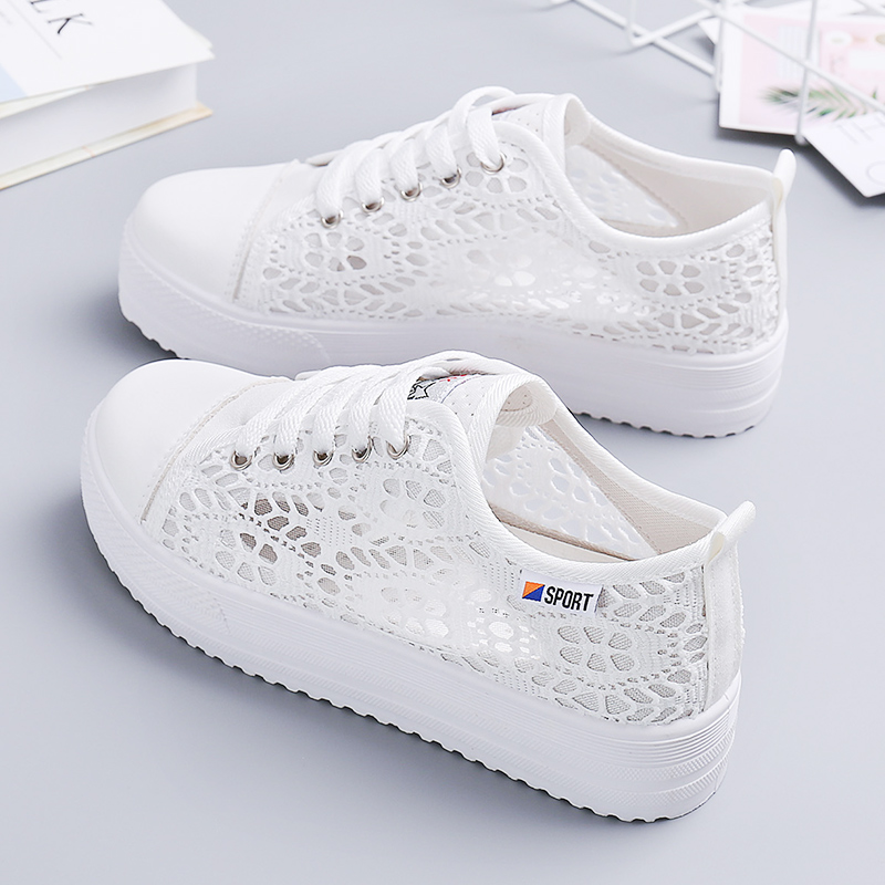 summer ventilation White shoes 2019 Trendy shoes Hollow Net surface canvas shoe Thin section Versatile skate shoes The thickness of the bottom A summerin the Women's Shoes, Canvas shoes category - from Buy2taobao.com to provide professional Taobao agent buy service
