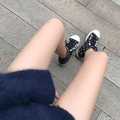 【sheii苏茵茵】回馈款~小众设计星星丝带珍珠平底高帮帆布鞋女鞋