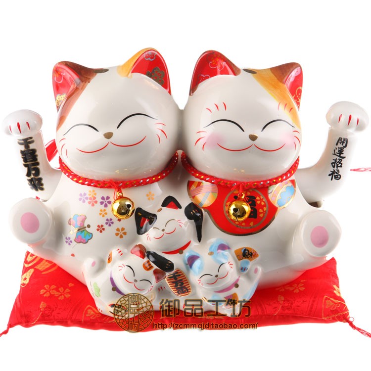 金石工坊五福开运千客万来双招手 招财猫陶瓷开业摆件结婚礼物在类目 家居饰品, 装饰器皿, 招财猫中 - 来自Buy2taobao.com提供专业的淘宝代购服务