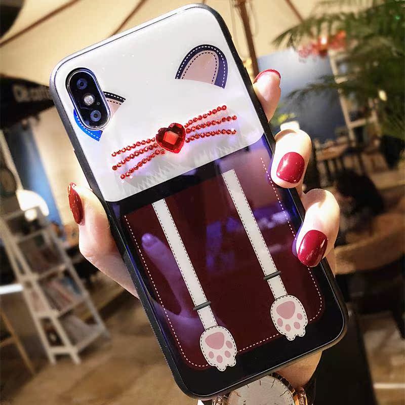 iphoneX蓝光玻璃壳全包苹果7plus手机壳卡通水钻猫咪6s挂绳8p防摔在类目 3C数码配件, 手机配件, 手机保护套/壳中 - 来自Buy2taobao.com提供专业的淘宝代购服务