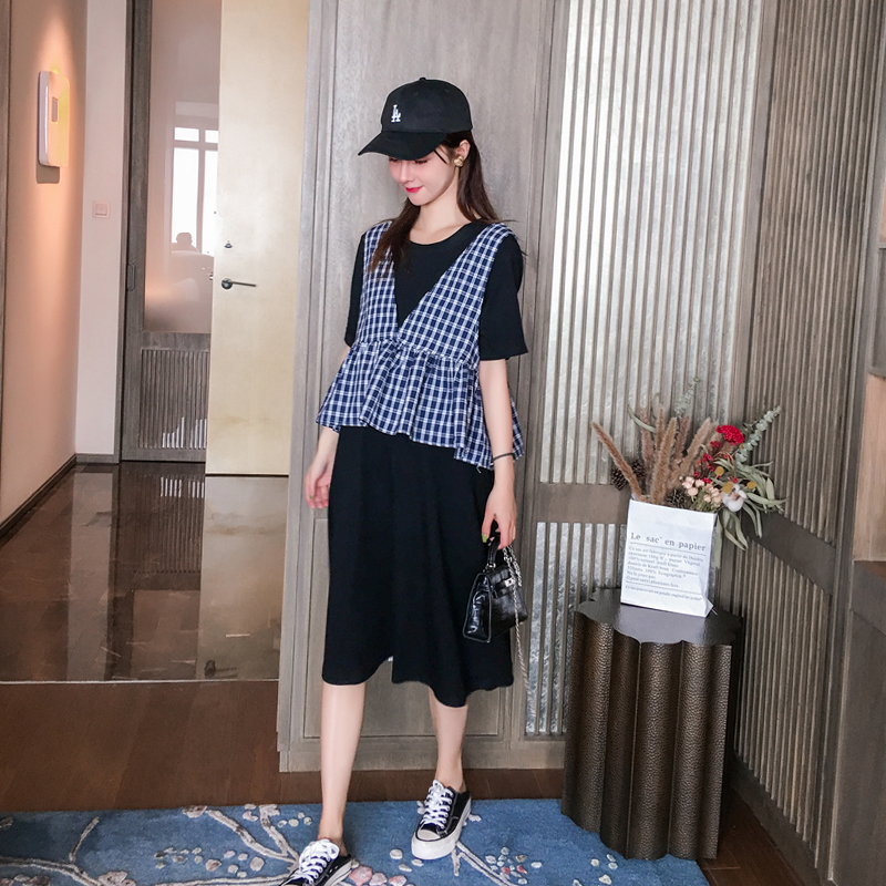 孕妇连衣裙2019夏装新款纯棉孕妇装宽松中长款格子背心时尚款套装|ruв категории Всё для беременных и кормящих, материнство, платье - от Buy2taobao.com для оказания профессиональной услуги покупки агента Taobao