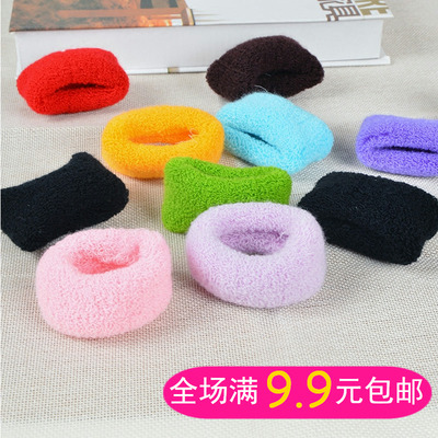 韩国无痕大号加粗发圈发饰糖果色高弹无接缝毛绒头绳盘发毛巾发圈