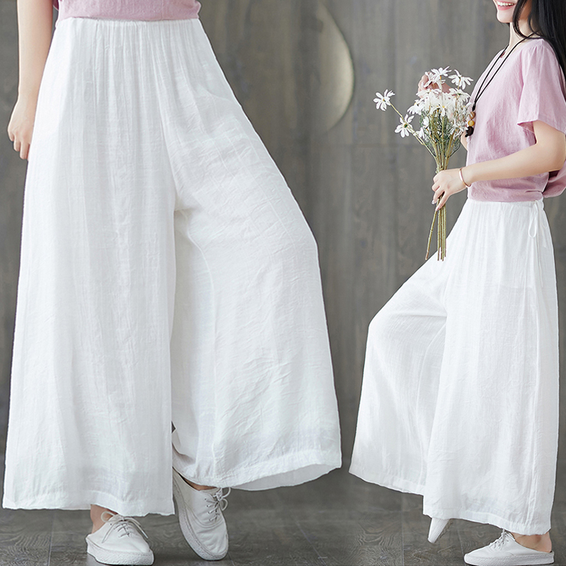 中国风文艺大码胖mm松紧腰休闲阔腿裤复古亚麻纯色系带茶服瑜伽裤在类目 女装/女士精品, 裤子, 休闲裤中 - 来自Buy2taobao.com提供专业的淘宝代购服务