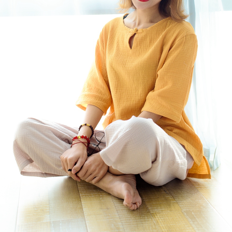 春夏季棉麻上衣中国风宽松盘扣七分袖女双层纱布纯棉T恤睡衣大码|ruв категории Нижнее белье, пижамы. - от Buy2taobao.com для оказания профессиональной услуги покупки агента Taobao