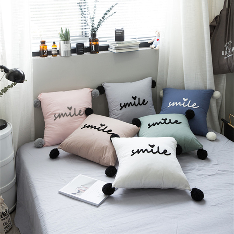 Eyes closed! ins lovely Corners Sphere Pillows Northern Europe smile Embroidered towels Sofa cushion Cushion Containing corein the Home Fabric , Pillow/Pillow  category - from Buy2taobao.com to provide professional Taobao agent buy service