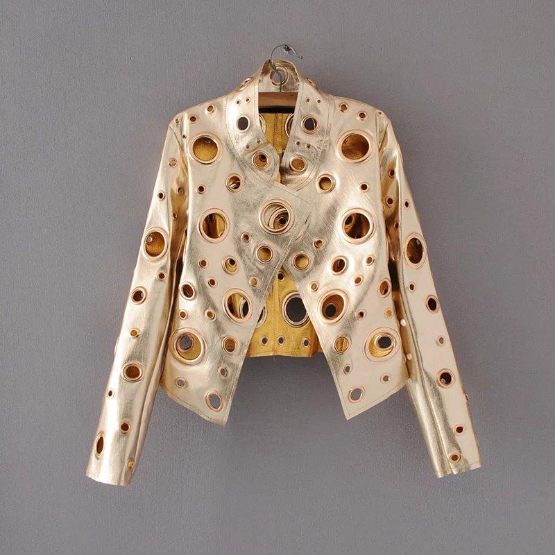 Manufactor Direct selling Hollow routine silvery Stand collar Self cultivation black pu Metal wind hole golden lining Halley locomotivein the Women's clothing/Boutique , Leather clothing category - from Buy2taobao.com to provide professional Taobao agent buy service