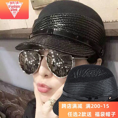 草编鸭舌帽棒球帽拼接草帽韩国韩版帅气骑士帽春夏秋天明星礼帽潮