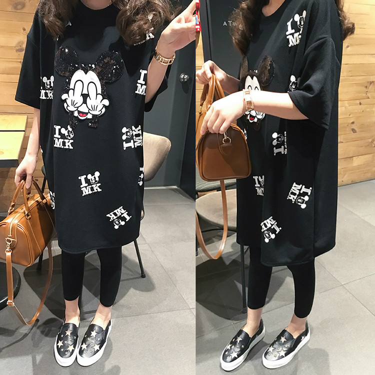 Shopping in Hong Kong 2019 Easy Show thin Large Short sleeved Cartoon printing Mid length version Short sleeved T-shirt Dressin the Women's clothing/Boutique , Large size women category - from Buy2taobao.com to provide professional Taobao agent buy service