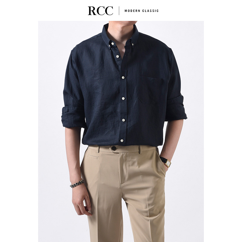 RCC男装 5色 高品质薄款亚麻 尖领扣领韩版宽松休闲衬衫 韩国代购|ruв категории Мужская одежда, рубашка - от Buy2taobao.com для оказания профессиональной услуги покупки агента Taobao