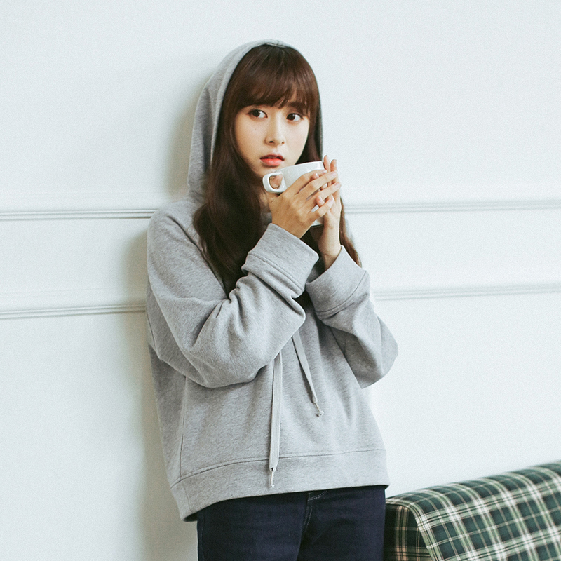 星星岛/自制 百搭灰色文艺连帽卫衣女 套头长袖休闲上衣 2017春