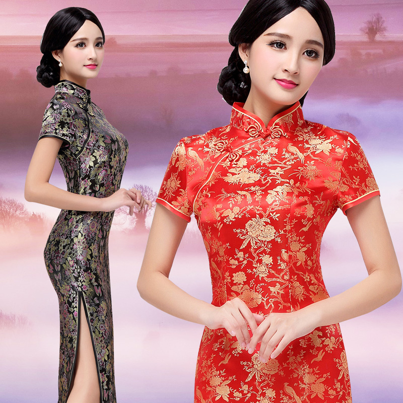 Silk brocade have more cash than can be accounted for cheongsam Short sleeved flag Ribbon Etiquette Wedding celebration Toast show Catwalk Retro fashion cheongsamin the Women's clothing/Boutique , Wedding/Cheongsam/Formal dress , Cheongsam category - from Buy2taobao.com to provide professional Taobao agent buy service