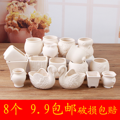 多肉花盆陶瓷简约透气素烧粗陶手绘DIY大小号有孔盆特价促销包邮