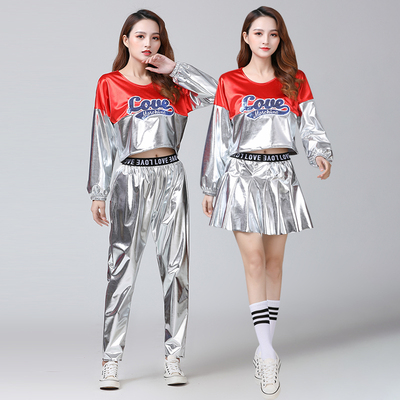 爵士舞表演服拼接女成人现代舞嘻哈学生啦啦操亮片长裤舞蹈演出服