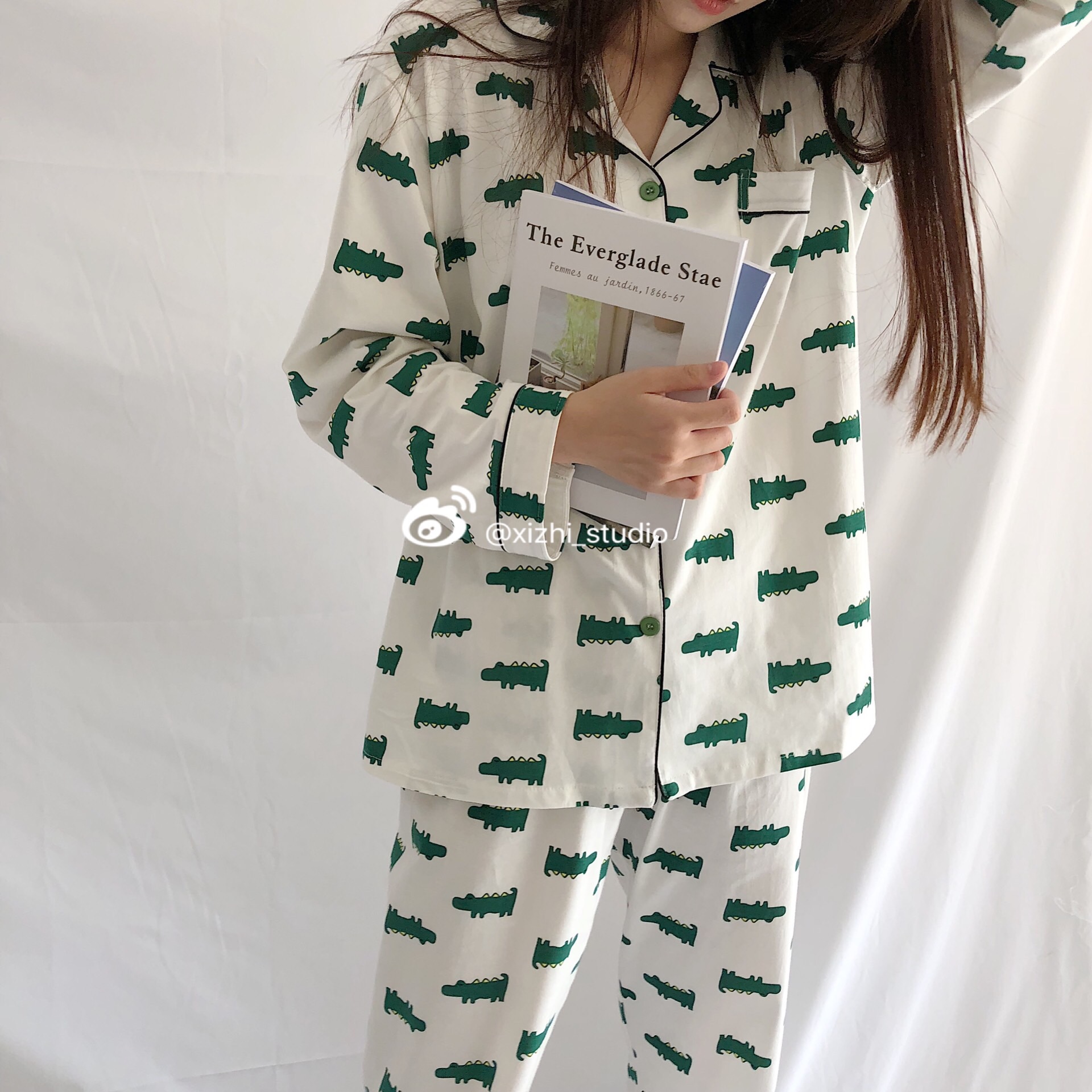 韩风纯棉睡衣套装秋冬季可爱小鳄鱼长袖长裤家居服宽松情侣两件套|ruв категории Нижнее белье, пижама/домашнего костюм - от Buy2taobao.com для оказания профессиональной услуги покупки агента Taobao