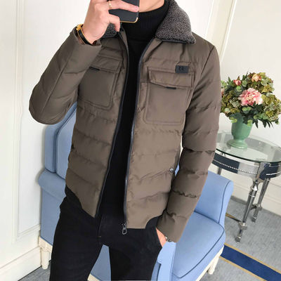 2018冬季新款男士棉衣冬天韩版羊羔毛领修身棉服潮流加厚棉袄外套