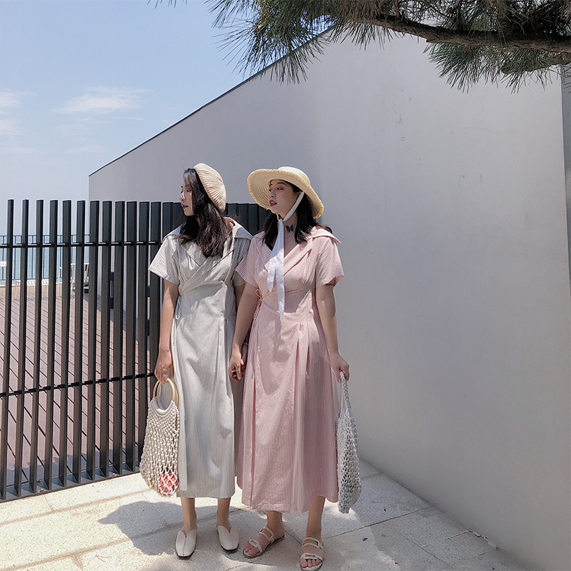 Li Xiaosa's small fat mm stripe Show thin shirt Dress Women's wear summer Large Easy Two-color Confidante Fairy skirtin the Women's clothing/Boutique , Dress  category - from Buy2taobao.com to provide professional Taobao agent buy service