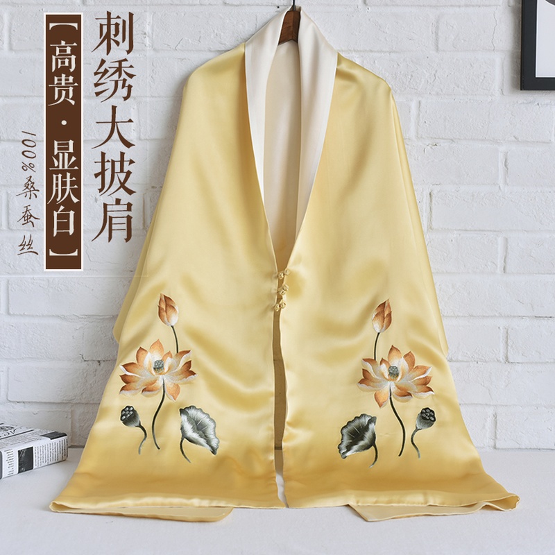 围脖夏季薄款荷花旗袍披肩搭配丝巾女桑蚕丝苏绣春秋中式礼服围巾|msdalam kategori Aksesori/Belt kulit/Hat/Muffler, Muffler/tudung/selendang - dari Buy2taobao.com untuk memberikan perkhidmatan ejen Taobao profesional membeli