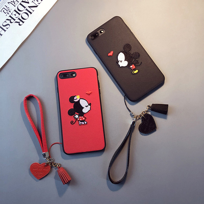 刺绣卡通款iphonexs max手机壳苹果11pro挂绳6splus女7/8情侣xr红