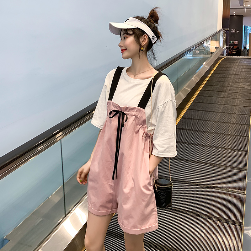 2019新款微胖穿搭夏季减龄阔腿背带裤套装女休闲小个子短裤两件套在类目 女装/女士精品, 大码女装中 - 来自Buy2taobao.com提供专业的淘宝代购服务