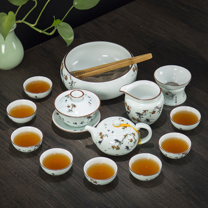 ronkin 功夫茶具茶杯茶道套裝家用手繪白瓷蓋碗整套陶瓷泡茶壺在類目 餐飲具, 茶具, 功夫茶具中 - 來自Buy2taobao.com提供專業的淘寶代購服務