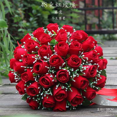 婚礼缎带结婚手捧花红玫瑰新婚绣球新娘花球摄影情人节花束伴娘红