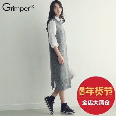 中长款毛衣女背心马甲秋冬款套头针织衫春秋韩版无袖毛线衣毛衣裙