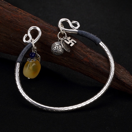 S999 Foot Silver Retro Heart Sutra Mantra Beeswax originality Sterling Silver high-grade Bracelet Braceletin the Accessories/Fashion Jewelry, Bracelet category - from Buy2taobao.com to provide professional Taobao agent buy service