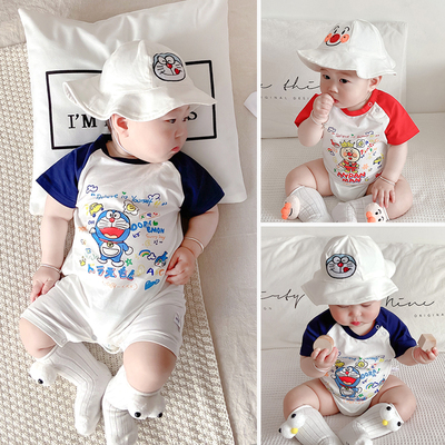 婴儿连体衣夏季薄款包屁衣宝宝机器猫哈衣新生儿冰丝衣服面包超人