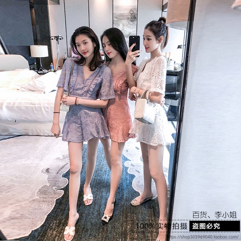 女装2019夏季新款蕾丝镂空连体短裤韩版气质时尚高腰显瘦连体衣潮|ruв категории Женская одежда, брюки, брюки - от Buy2taobao.com для оказания профессиональной услуги покупки агента Taobao