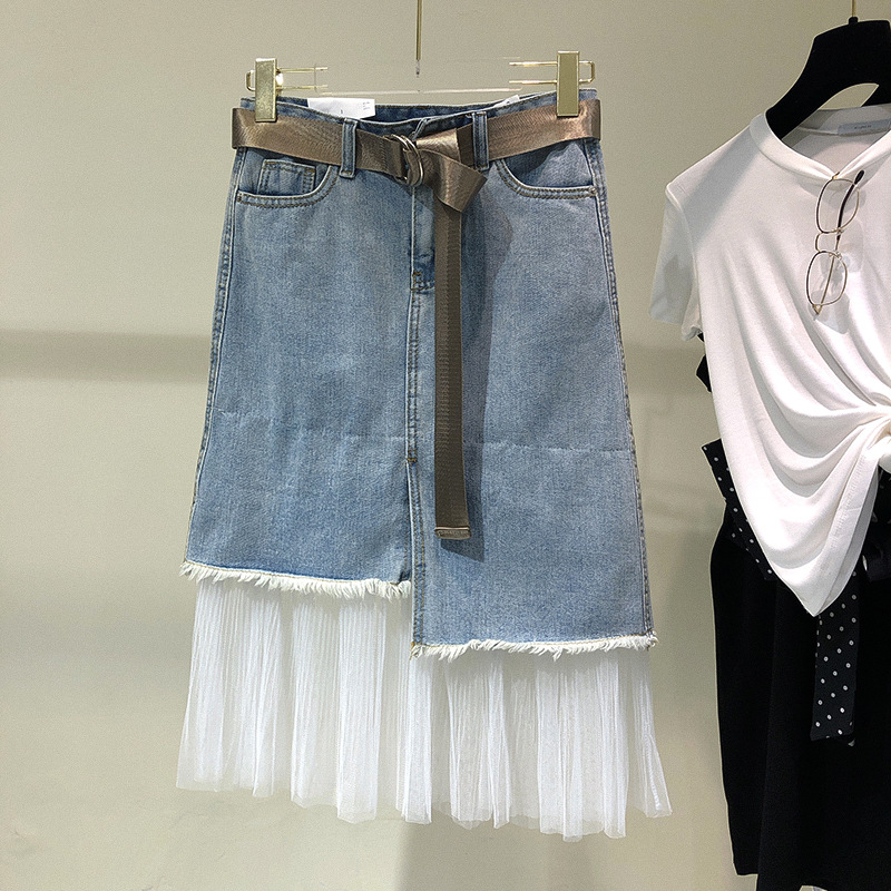 2019春夏新品牛仔半裙百褶网纱拼接仙气半身裙女士休闲百搭鱼尾裙|ruв категории Женская одежда, юбка - от Buy2taobao.com для оказания профессиональной услуги покупки агента Taobao