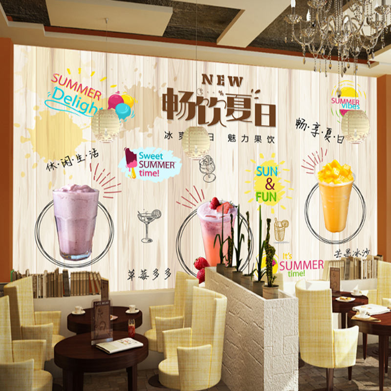 3d three-dimensional personality Tea shop fresh wallpaper fruit juice Cold store Café wallpaper Dessert Patisserie muralin the Decoration main material , Wallpaper , Custom mural category - from Buy2taobao.com to provide professional Taobao agent buy service