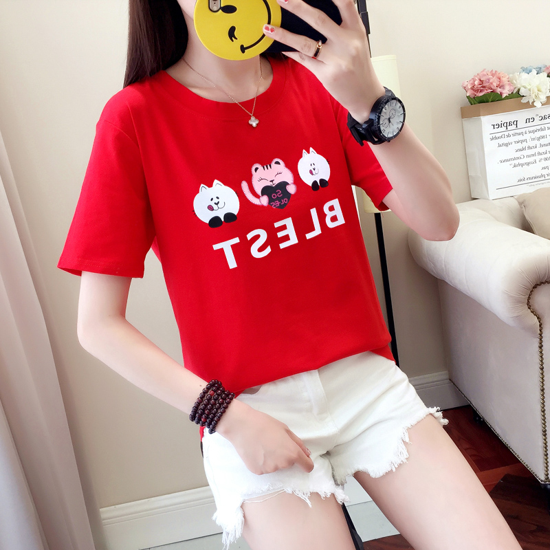 2019新款夏装韩版宽松学生短袖t恤女卡通纯棉红色半袖体恤上衣服在类目 女装/女士精品, T恤中 - 来自Buy2taobao.com提供专业的淘宝代购服务