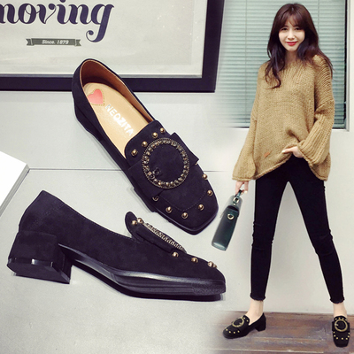 英伦秋鞋中跟单鞋女2018秋季新款网红小皮鞋粗跟鞋子韩版百搭女鞋