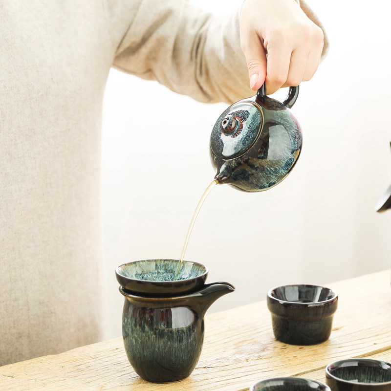 窑变功夫茶具套装家用天目沙金釉建盏整套钧窑茶壶盖碗 陶瓷茶杯在类目 餐饮具, 茶具, 功夫茶具中 - 来自Buy2taobao.com提供专业的淘宝代购服务