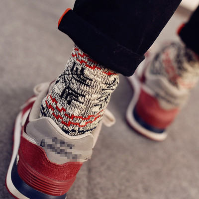 5双装 长袜男潮民族风厚保暖高筒毛线粗线冬日系复古原宿情侣袜子