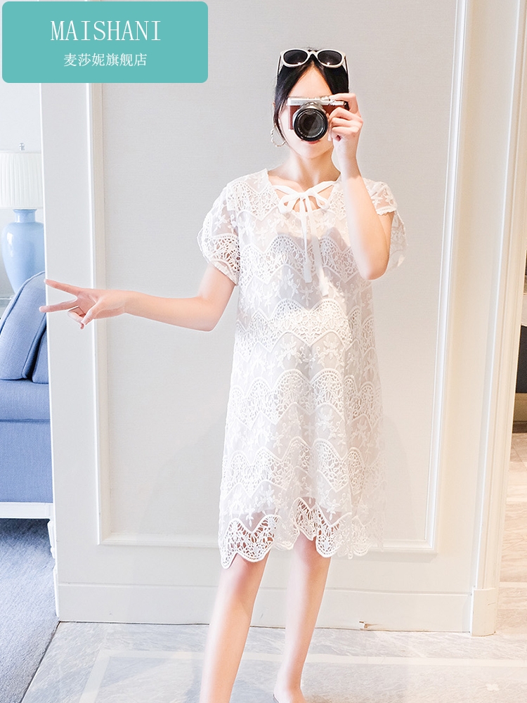 孕妇连衣裙夏季中长款宽松时尚短袖白色蕾丝孕妇裙孕妇装夏装上衣|msdalam kategori Bekalan Ibu / Ibu / Pemakanan, bersalin, pakaian - dari Buy2taobao.com untuk memberikan perkhidmatan ejen Taobao profesional membeli