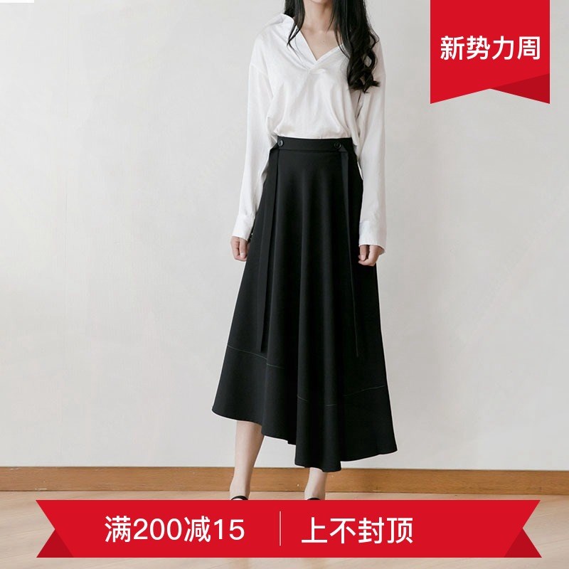 黑色显瘦高腰休闲韩版半身裙长裙中长款不规则秋冬新款A字裙ins火|ruв категории Женская одежда, юбка - от Buy2taobao.com для оказания профессиональной услуги покупки агента Taobao
