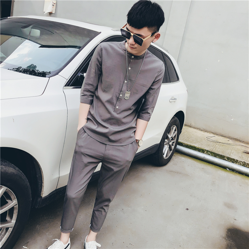 summer suit Ninth pants Self cultivation Feet Korean Edition Trend leisure time men's wear collocation a set clothes handsome Summer wearin the Men's clothing, Set , Other Suit category - from Buy2taobao.com to provide professional Taobao agent buy service