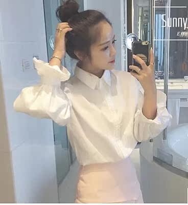学院风百搭长袖学生甜美上衣秋冬泡泡灯笼袖白寸衫衣在类目 女装/女士精品, 衬衫中 - 来自Buy2taobao.com提供专业的淘宝代购服务