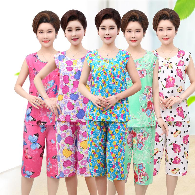 妈妈装夏装棉绸两件装30-40-50中老年女装家居服睡衣无袖套装女夏|ruв категории Женская одежда, костюм/студенты школьную форму/обмундирования, досуг, спортивный костюм - от Buy2taobao.com для оказания профессиональной услуги покупки агента Taobao