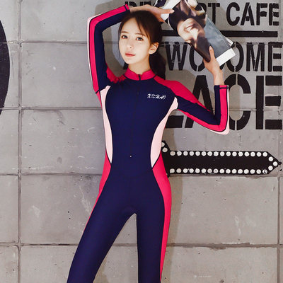 2019新款连体泳衣女长袖长裤防晒保守显瘦遮肚大码专业全身游泳衣