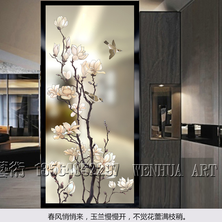 艺术玻璃隔断屏风雕花定制客厅玄关双面钢化透光新中式白玉兰磨砂|ruв категории основы строительных материалов, стекло, художественного стекла - от Buy2taobao.com для оказания профессиональной услуги покупки агента Taobao