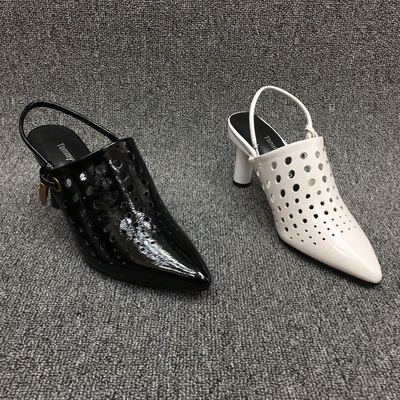 2019年春季女鞋新款工厂断码真皮处理时尚镂空包头性感高跟凉鞋