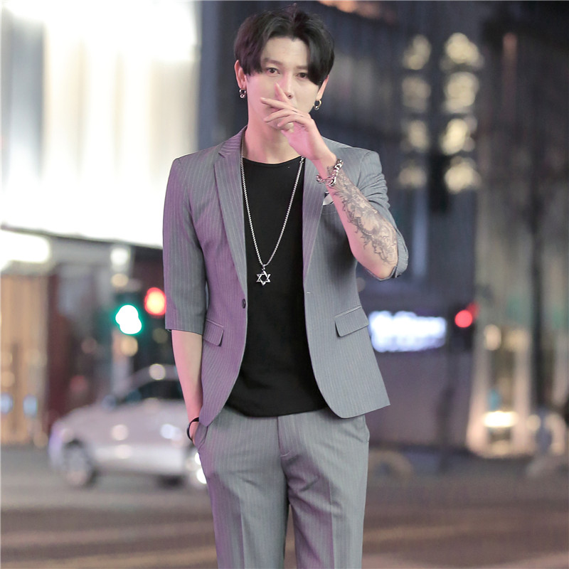 summer man Self cultivation Three Quarter Sleeve Small suit coat Nightclub Hair Stylist Korean Edition stripe Sleeve Suitin the Men's clothing, Suits category - from Buy2taobao.com to provide professional Taobao agent buy service