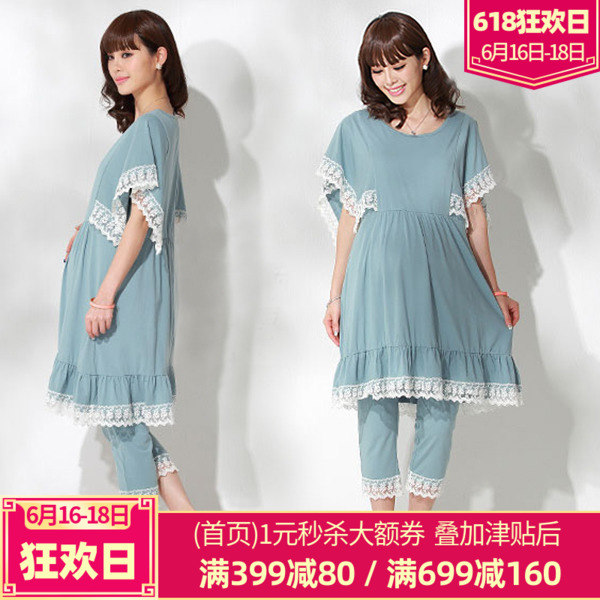 sweetmommy日本孕婦月子家居服純棉夏薄蕾絲哺乳睡衣裙褲兩件套新在類目 孕婦裝/孕產婦用品/營養, 家居服/哺乳裝/秋衣褲, 家居服套裝中 - 來自Buy2taobao.com提供專業的淘寶代購服務